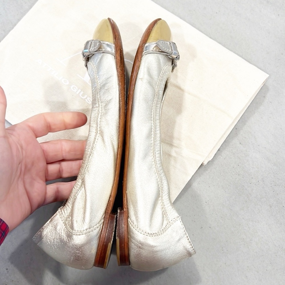 AGL MONIKA FLAT IN Tan GOLD Patent Leather Cap Toe Size 36.5 6.5 - Picture 7 of 15